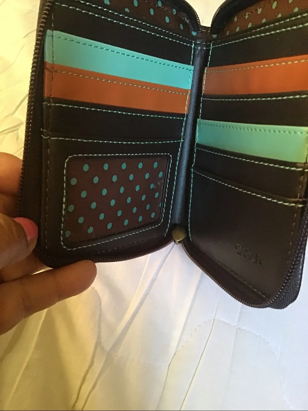 Chala Brown Sloth Wristlet with Mint and Dark Brown Stripes